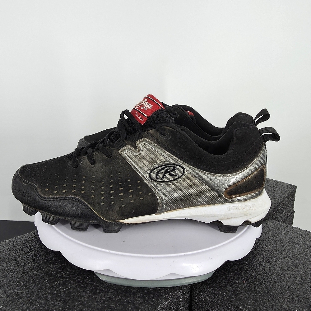 Rawlings Clubhouse Low Baseball Cleats 9.5 Black Silver Coolflo Shoes